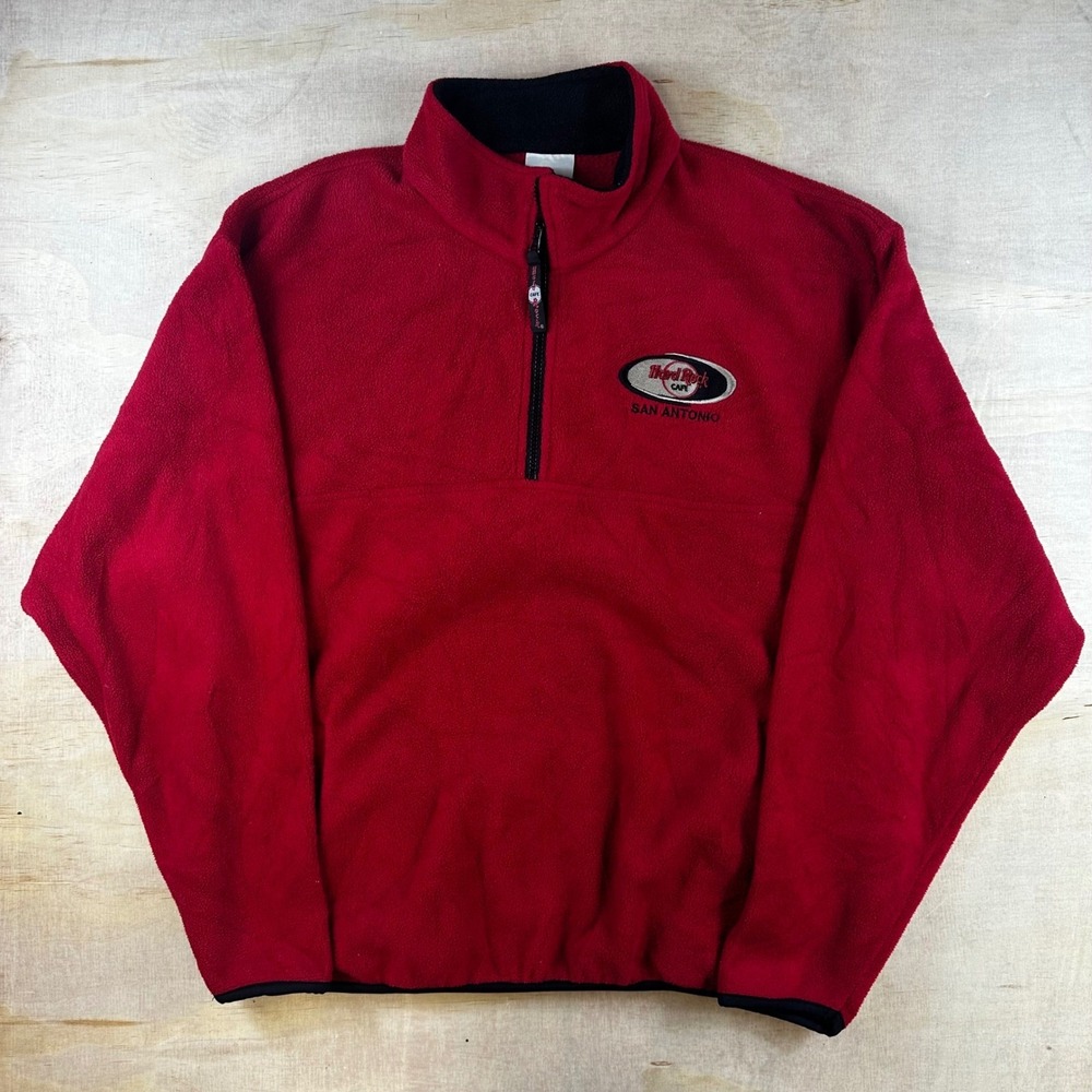Hard Rock Cafe San Antonio Red Fleece Quarter Zip Pullover Mens Medium Mock Neck